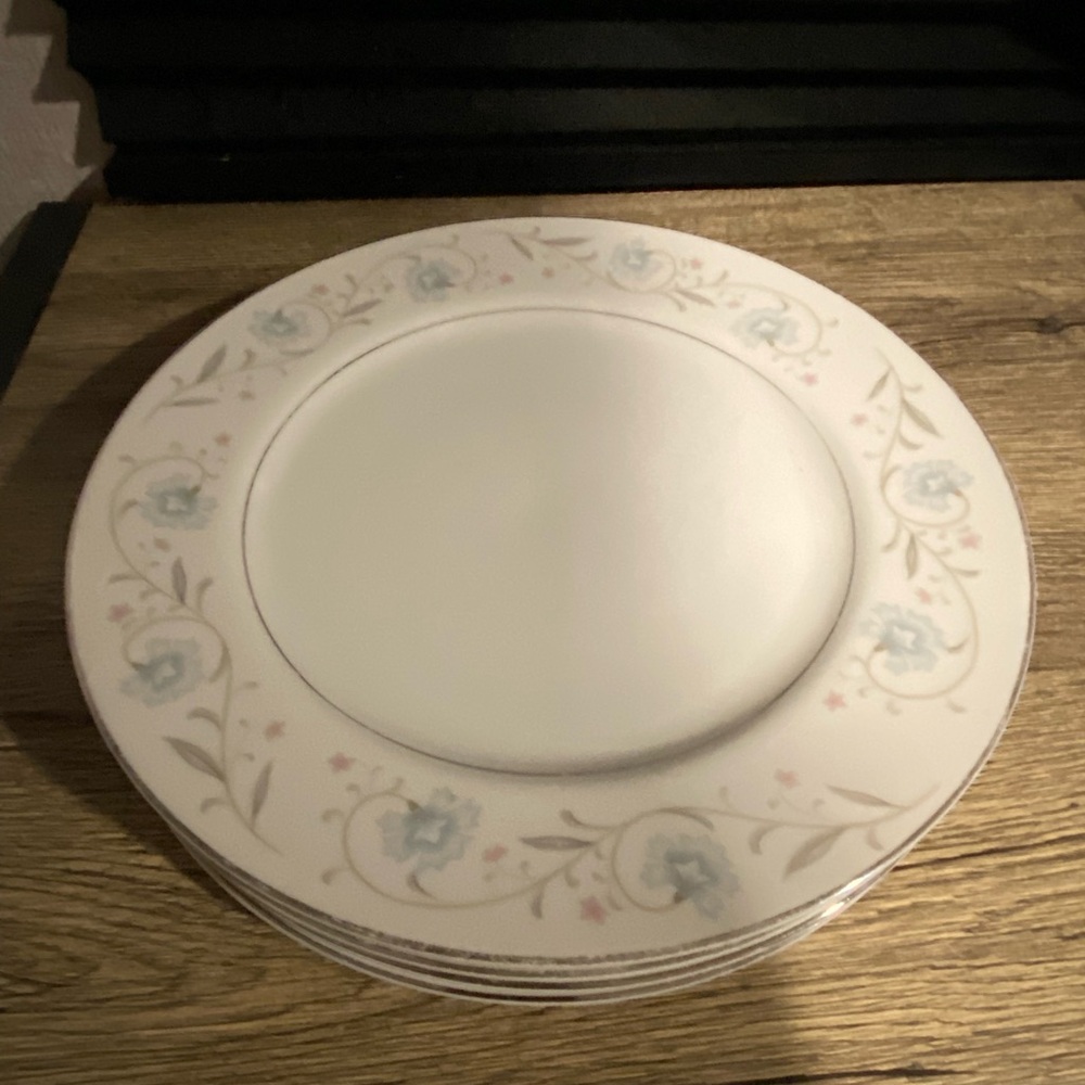 4 ENGLISH GARDEN FINE CHINA JAPAN 1221 DINNER PLATES PLATINUM 9" NICE!